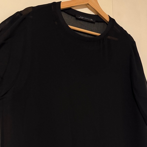 Zara Dresses & Skirts - Zara Black Long Sleeve long Crew dress with side vents - size XL - 2 pieces